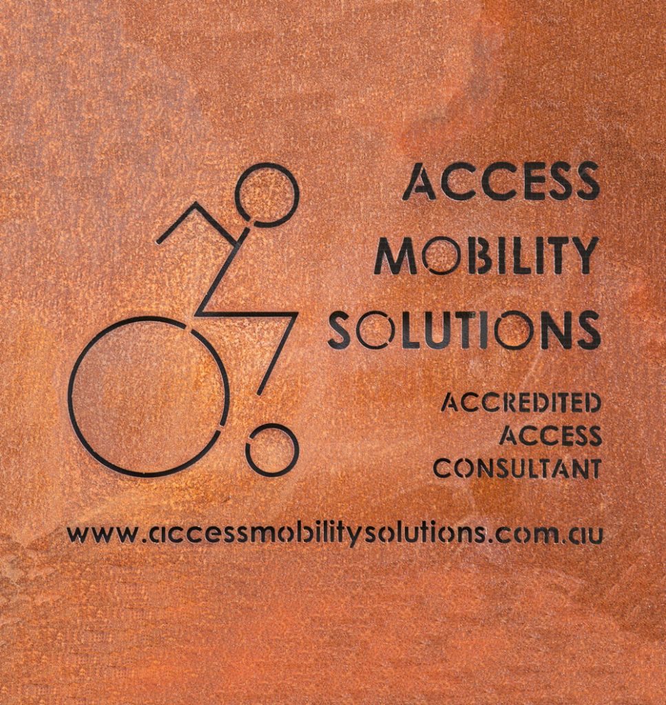 Access Mobility Solutions rusted entrance sign